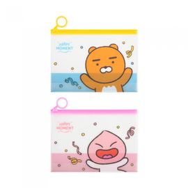 Kakao Friends Happy Moment PVC Pouch | Wide Storage Multi Pouch | Water/Stain Resistant | Made in Korea (Ryan, Apeach)